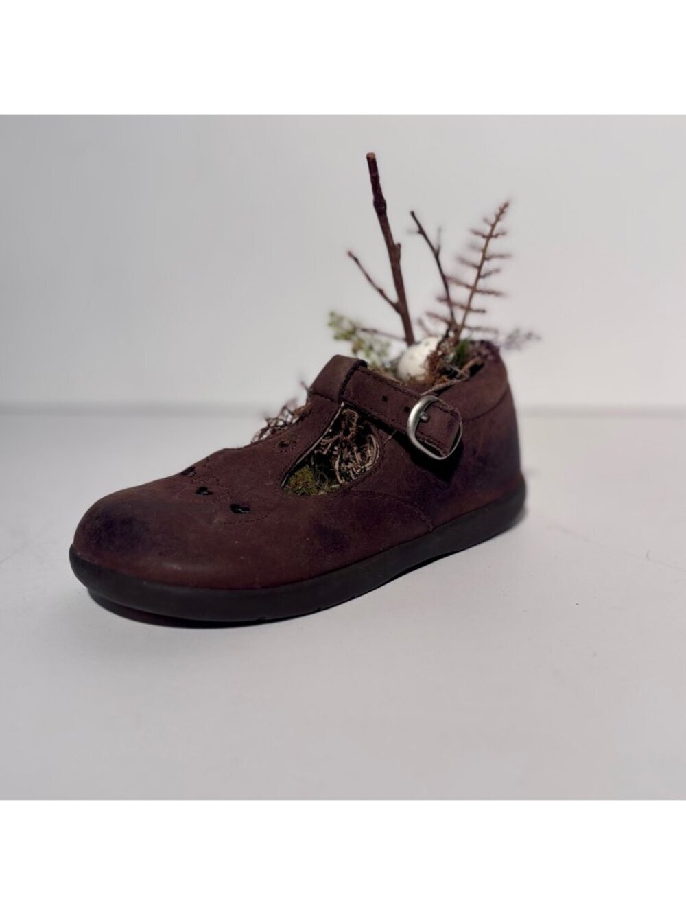 Child's Shoe Assemblage with Secret Woodland Nest Whimsical Fairycore